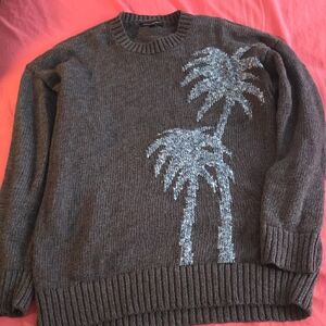 Banana Republic Gray Sweater with Palm Pattern